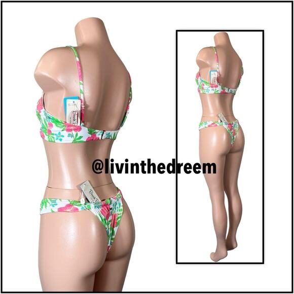Beach Bunny Rio Knot Top XL & Delphin Tango Bottom L - Pink Jungle Floral $196 - Picture 6 of 14